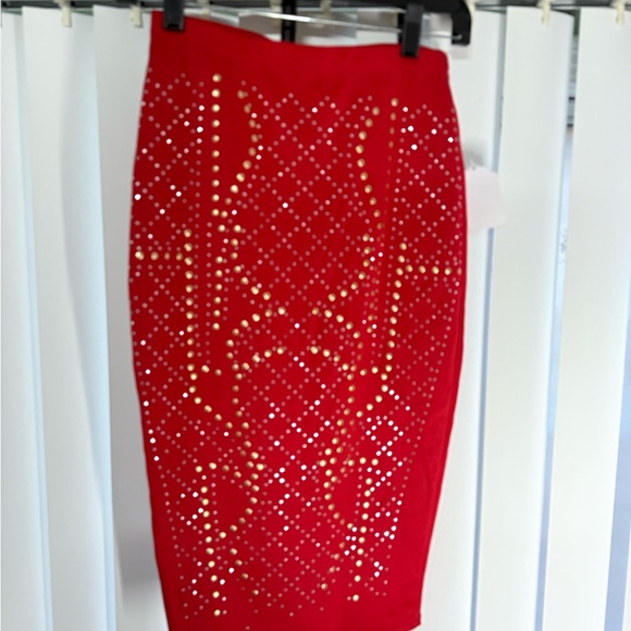 Axist Red Maxi Skirt with Gold Accents - Picture 11 of 12